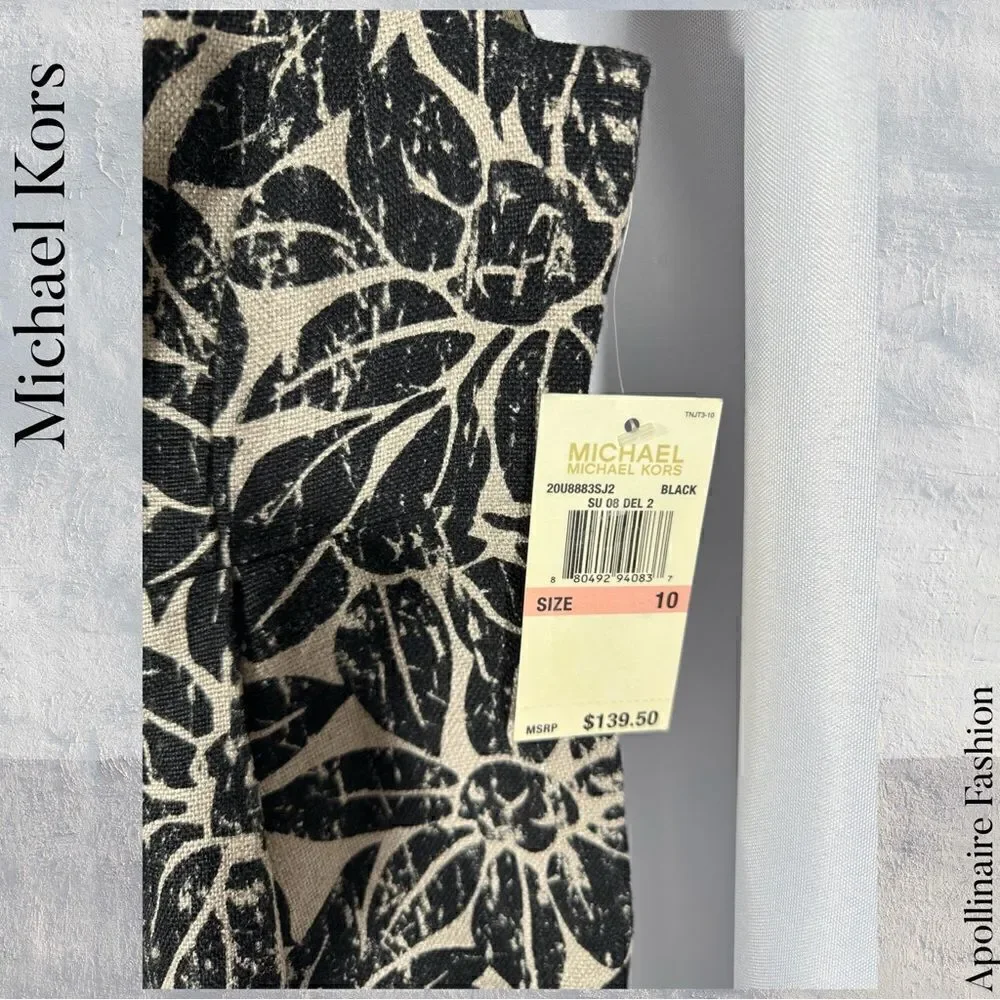 MICHAEL KORS LINEN FLORAL PRINT MINI DRESS SIZE 10 NWT BLACK GREY - Picture 6 of 6